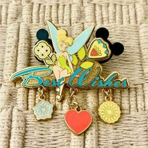DISNEY 2007 Tinker Bell "Best Wishes" Flowers, Hearts & Sparkle Dangle Pin